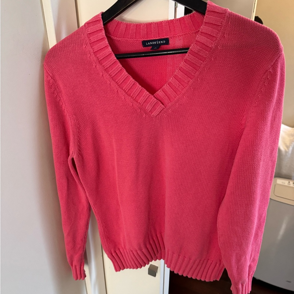 🟢 Lands' End medium Women's Pink Sweater/ linen & cotton blend 🟢